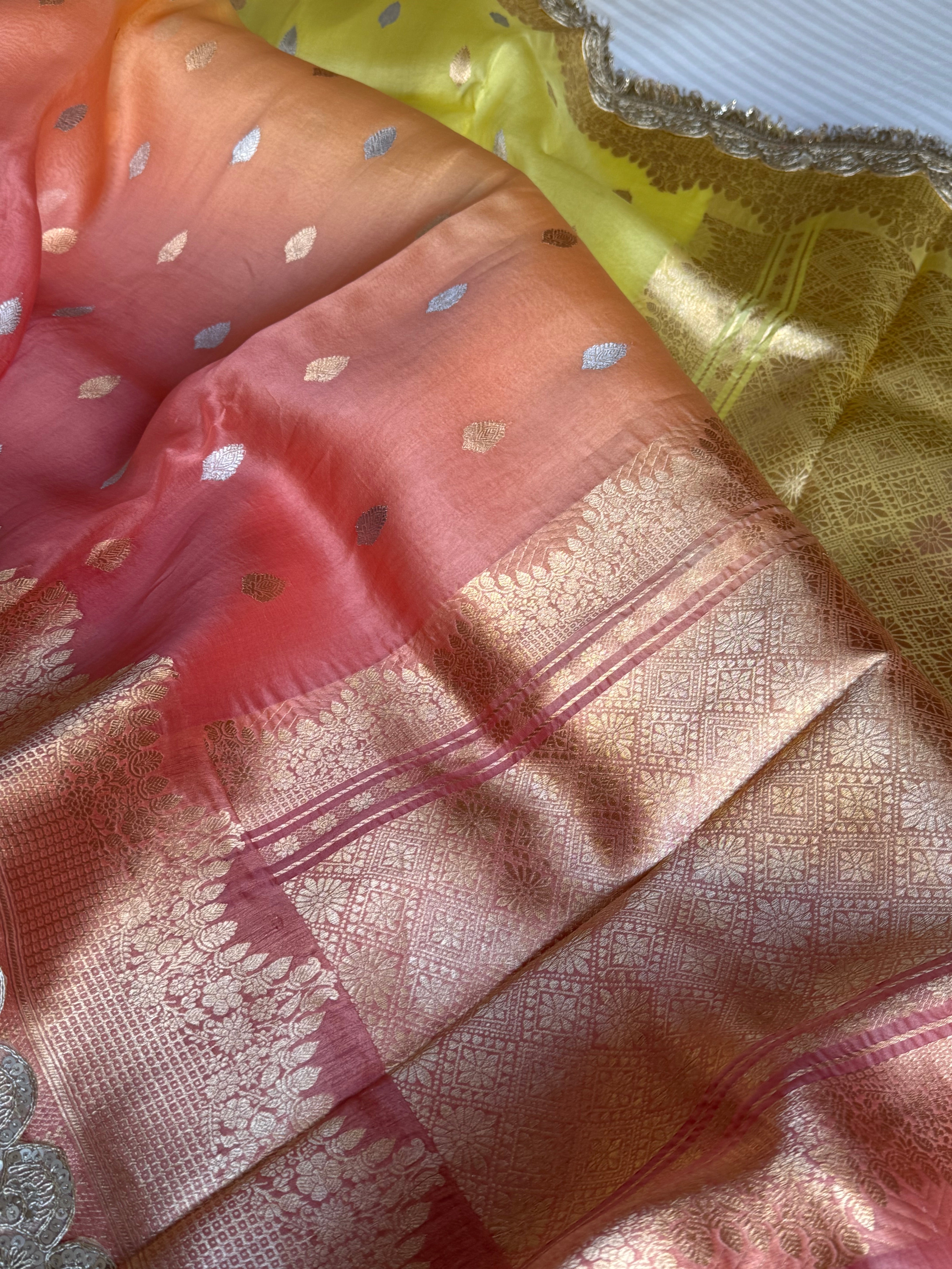 4D rang birangi shaded multicoloured Kora silk kadhwa banarasi sarees